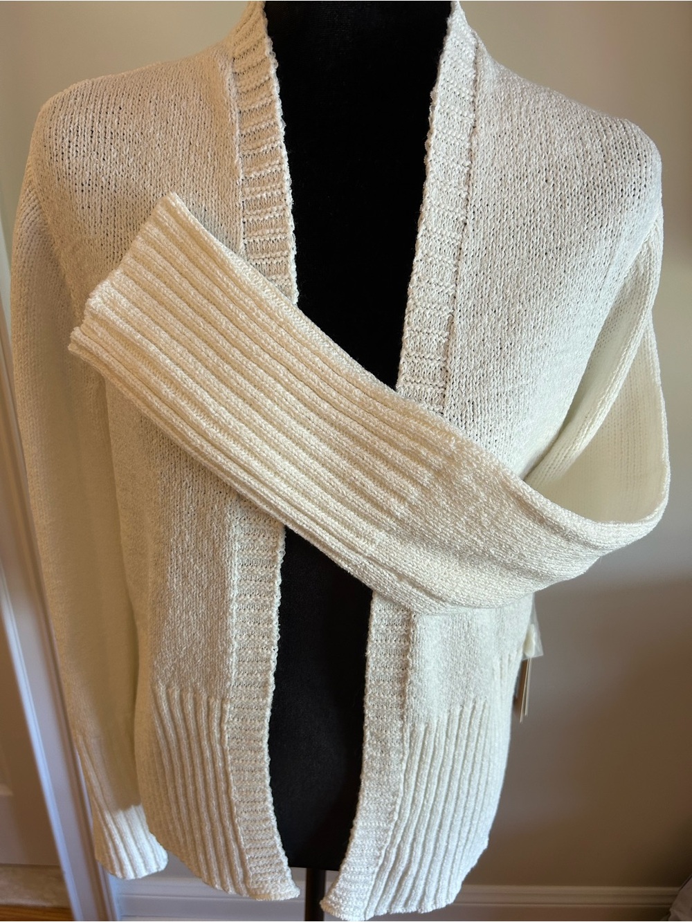 Cyrus Cream Open-Front Ribbed Hem Cardigan - Picture 3 of 4